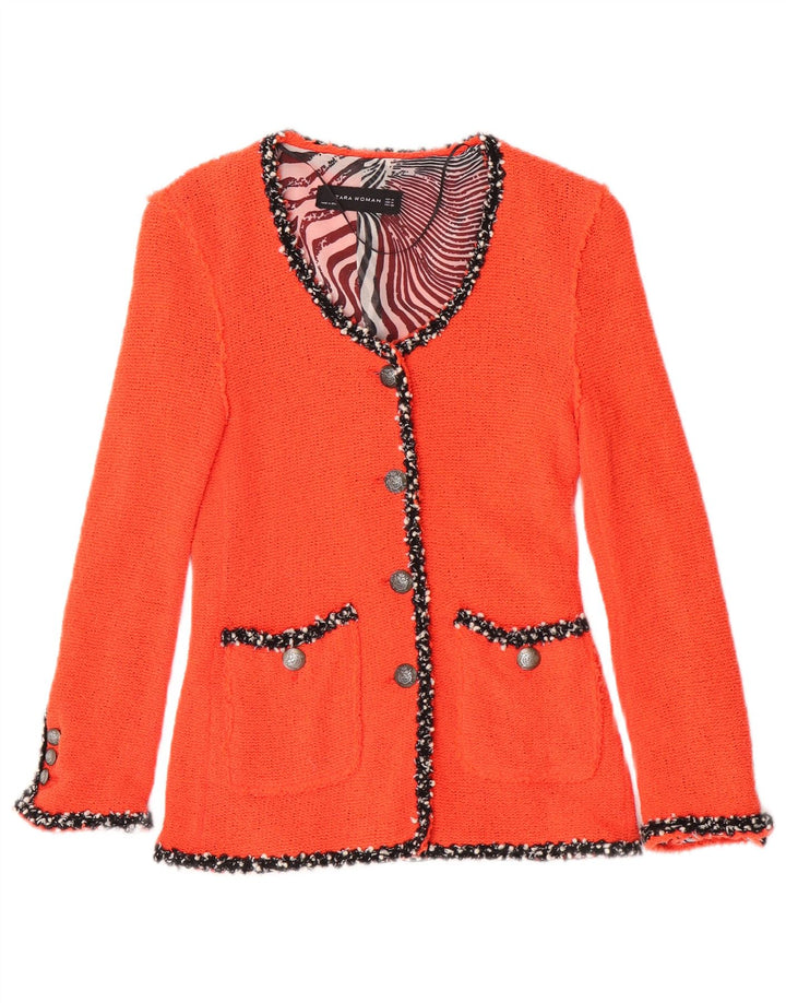 Zara Damen-Strickblazer mit 4 Knöpfen, UK 12, Mittelorange, Baumwolle