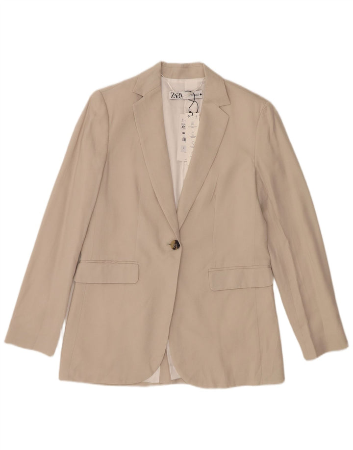Zara Damen 1-Knopf-Blazerjacke UK 6 XS Beige Lyocell