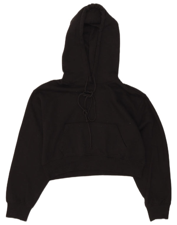 Zara Damen Crop Hoodie Pullover UK 14 Medium Schwarz Polyester