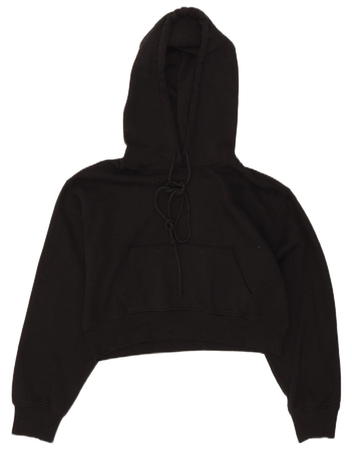 Zara Damen Crop Hoodie Pullover UK 14 Medium Schwarz Polyester