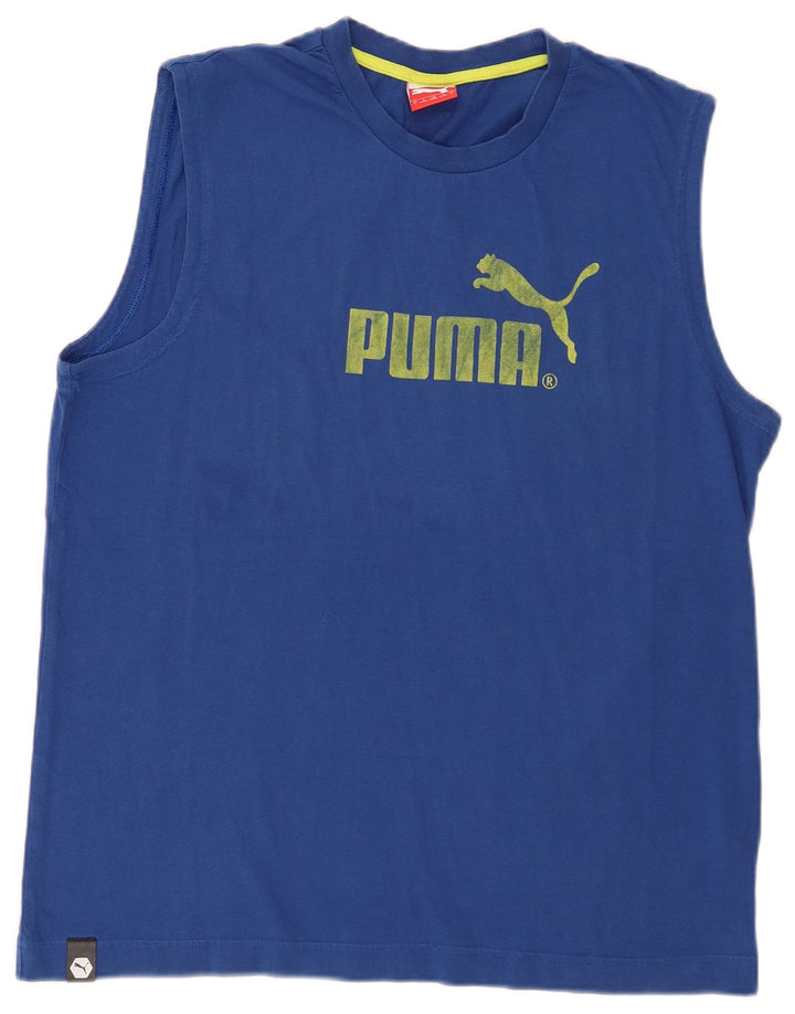 Puma Herren Grafik-Weste-Top, groß, blaue Baumwolle