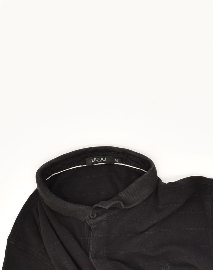 LIU JO Mens Polo Shirt Medium Black Striped Cotton | Vintage Liu Jo | Thrift | Second-Hand Liu Jo | Used Clothing | Messina Hembry 