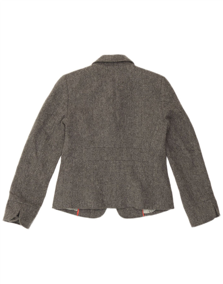 J. Crew Damen-Blazerjacke mit 1 Knopf, US 4, kleine graue Wolle mit Fischgrätenmuster