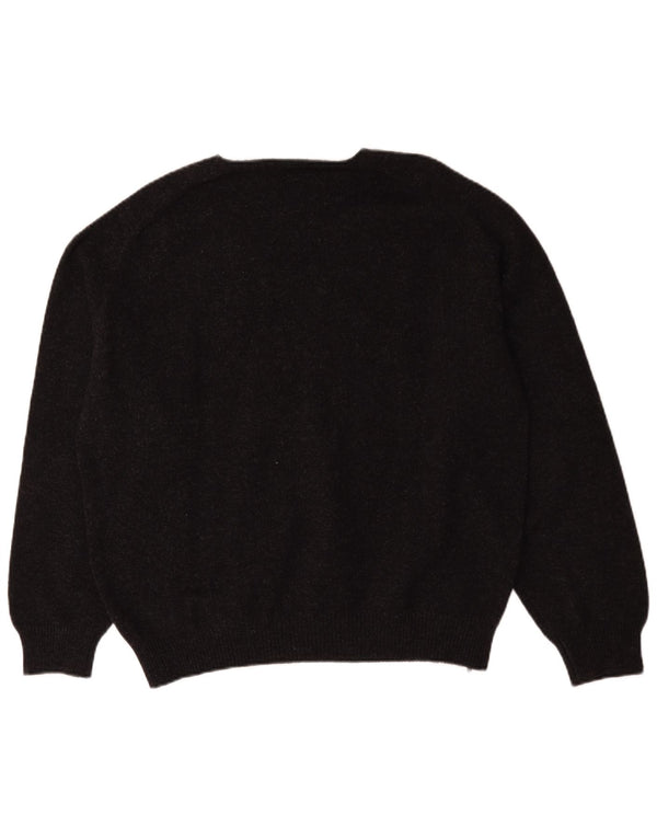 Henry Cottons Herren-Pullover mit V-Ausschnitt, groß, schwarz gesprenkelte Wolle