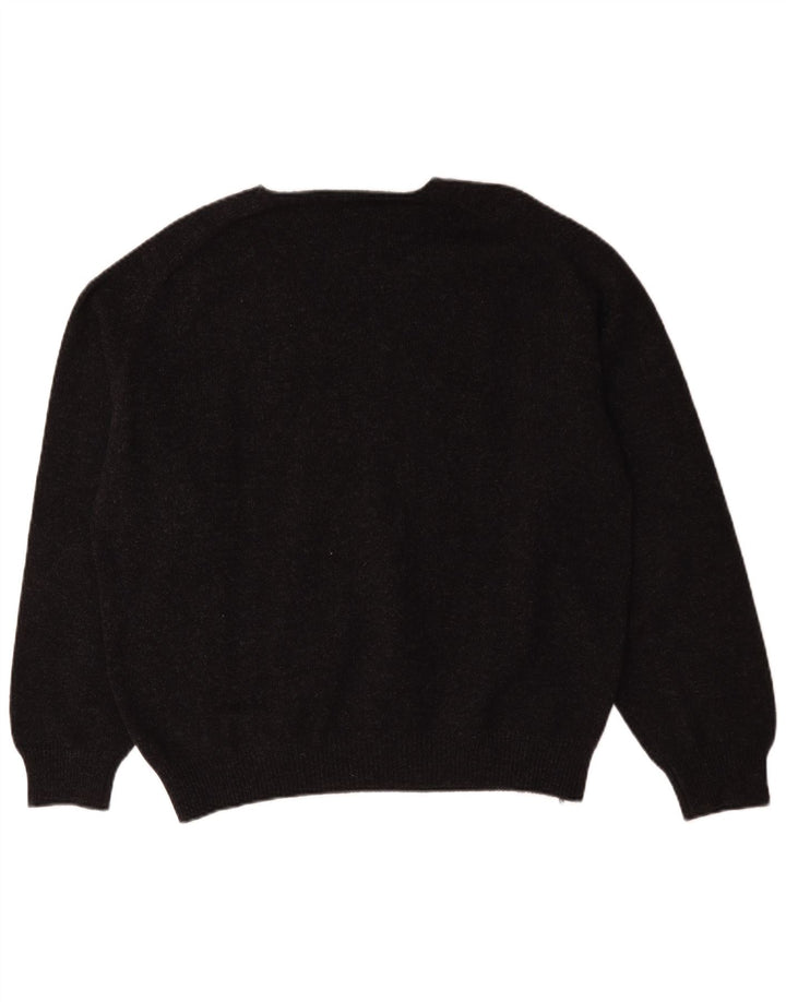 Henry Cottons Herren-Pullover mit V-Ausschnitt, groß, schwarz gesprenkelte Wolle