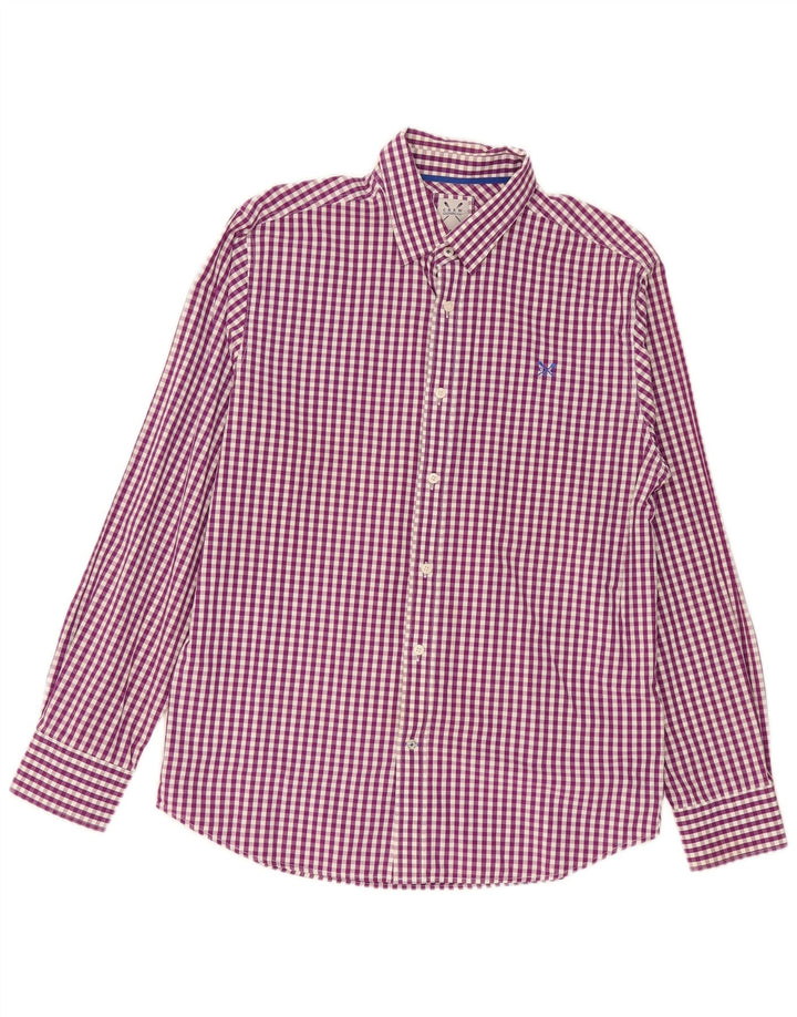 Crew Clothing Herrenhemd, groß, violett, Gingham-Baumwolle