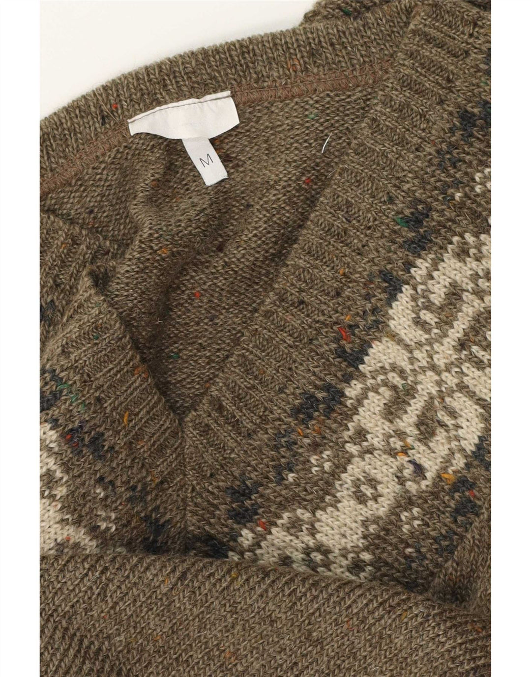 Vintage Herren V-Ausschnitt Pullover Pullover Medium Khaki Fair Isle