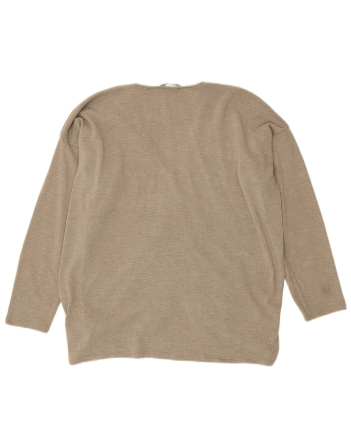 Zara Damen Übergroßes Top Langarm UK 12 Medium Beige Polyester