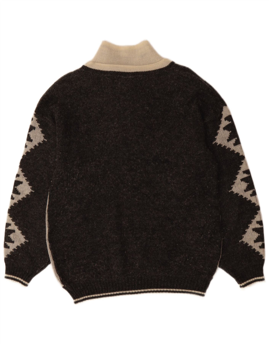 VINTAGE Herren-Pullover mit Reißverschluss, Größe 46, Größe S, Schwarz, Fair Isle