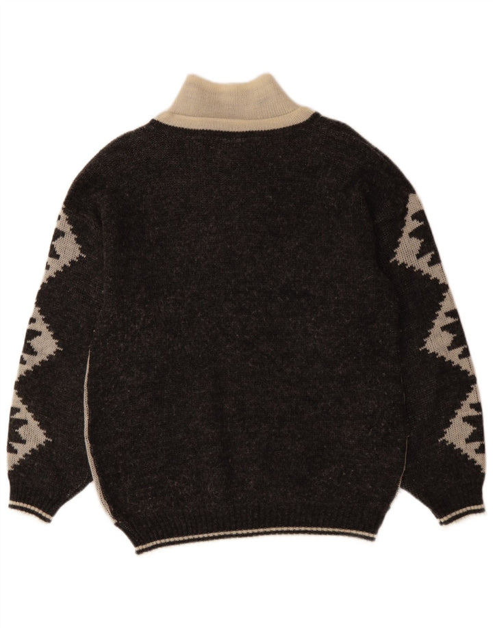 VINTAGE Herren-Pullover mit Reißverschluss, Größe 46, Größe S, Schwarz, Fair Isle