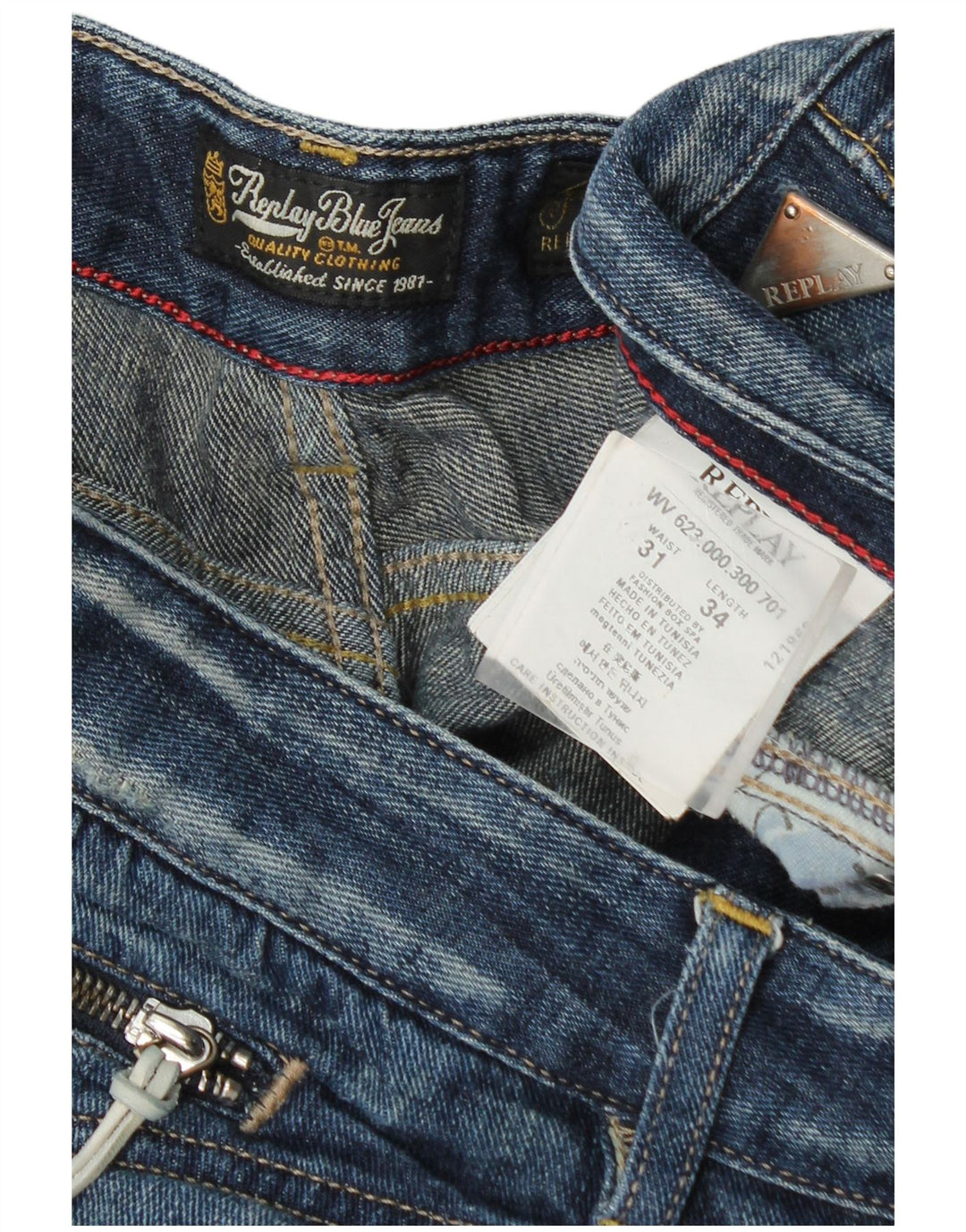 Replay Damen Distressed Straight Jeans W31 L34 Blaue Baumwolle