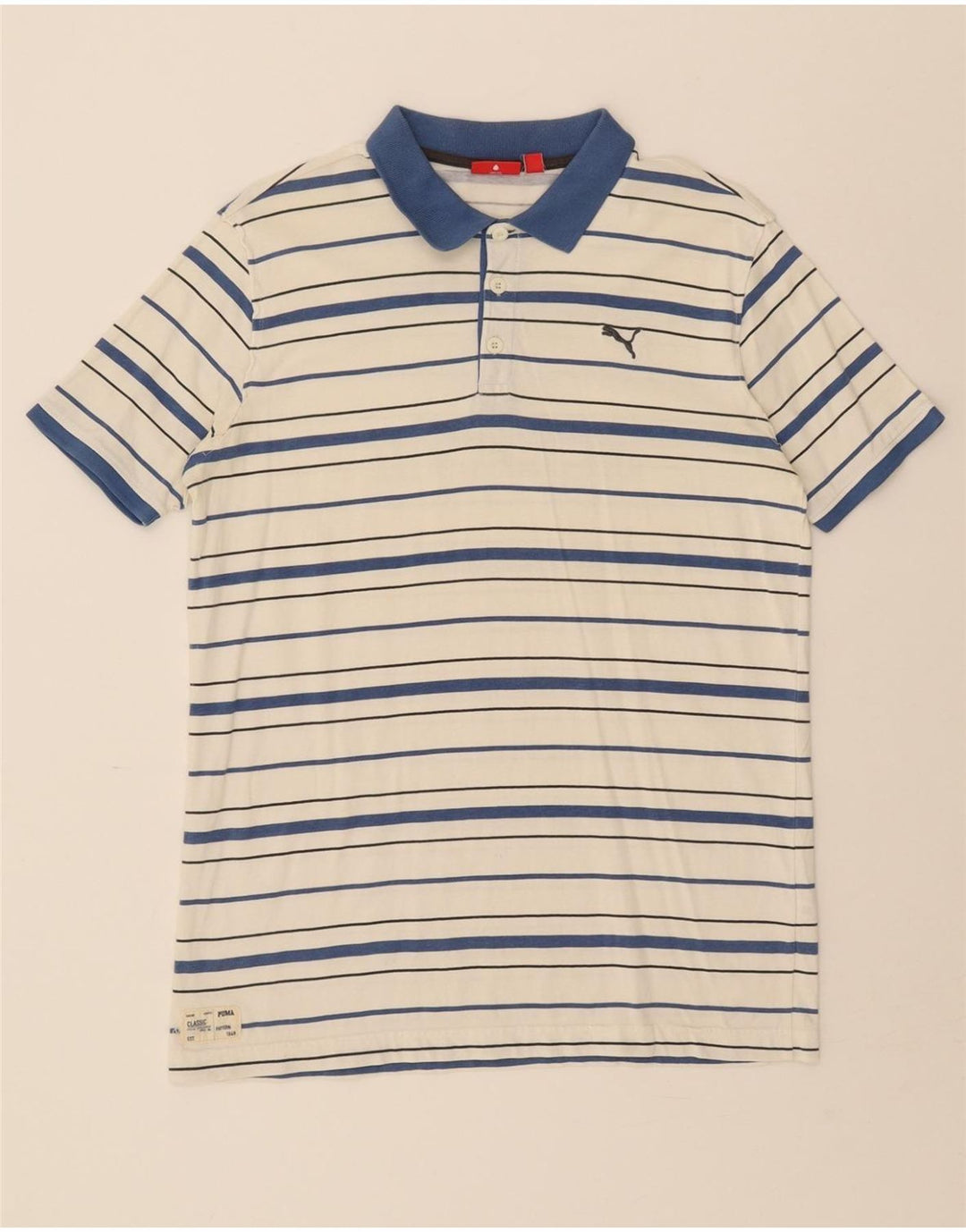 PUMA Boys Polo Shirt 15-16 Years White Striped Cotton Vintage Puma and Second-Hand Puma from Messina Hembry 