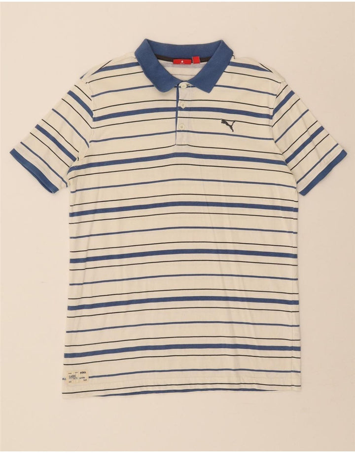 PUMA Boys Polo Shirt 15-16 Years White Striped Cotton Vintage Puma and Second-Hand Puma from Messina Hembry 
