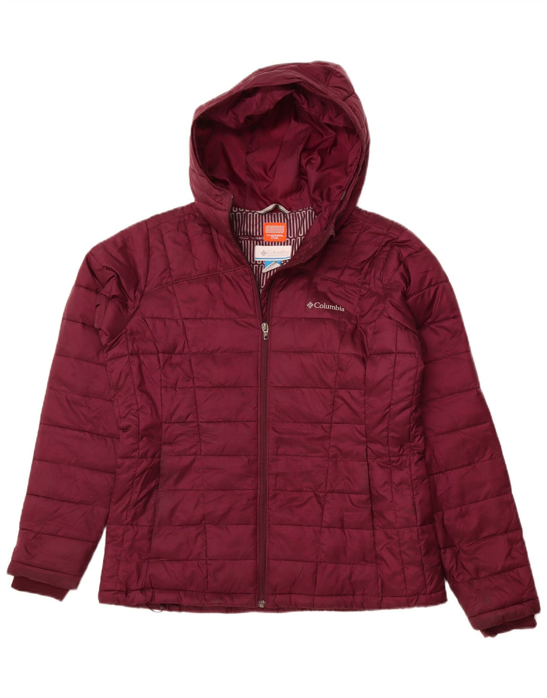 COLUMBIA Wattierte Damenjacke mit Kapuze, UK 16, Größe L, Burgunderrot, Polyester