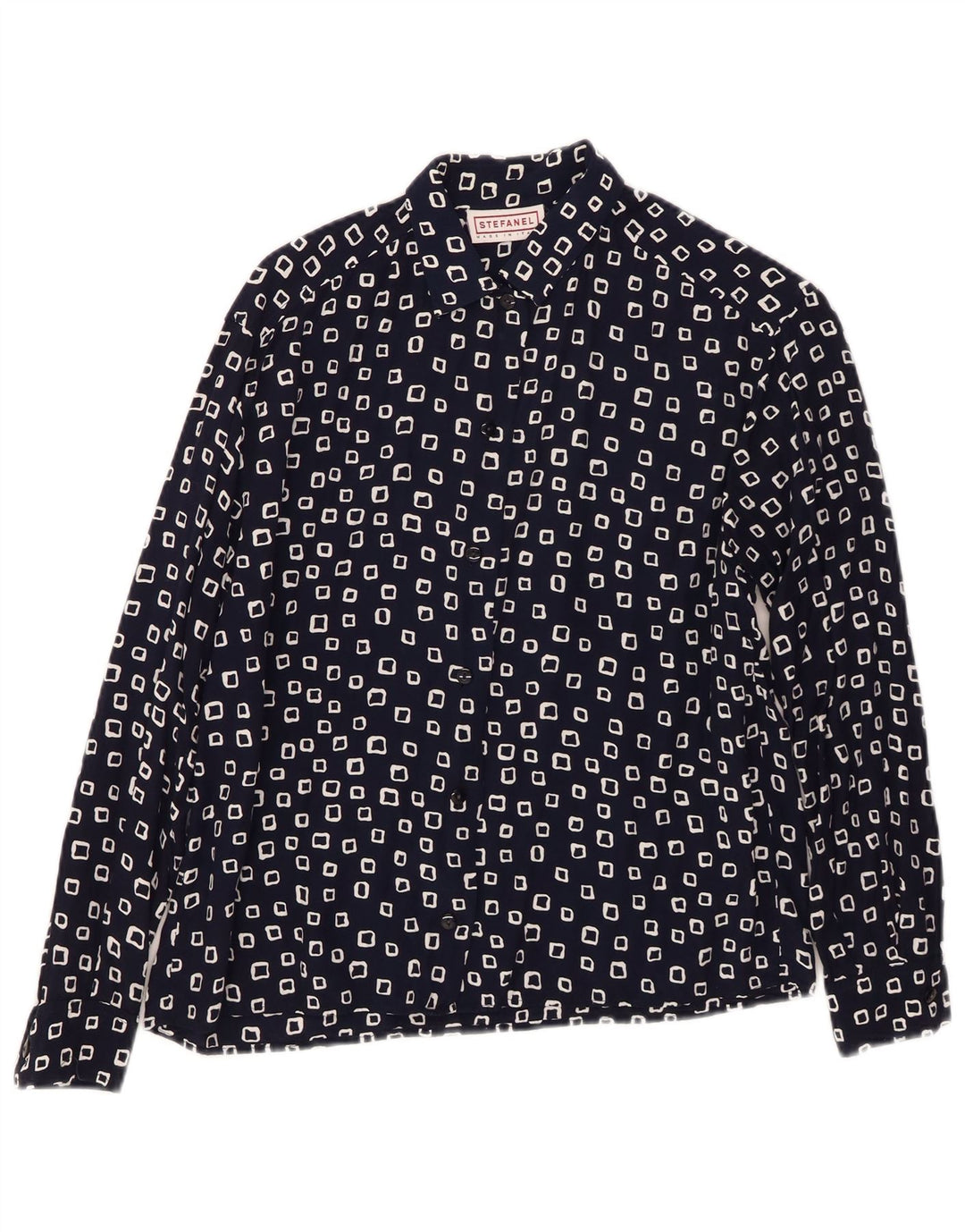 STEFANEL Damenhemd UK 16 Large Marineblau Geometrisch