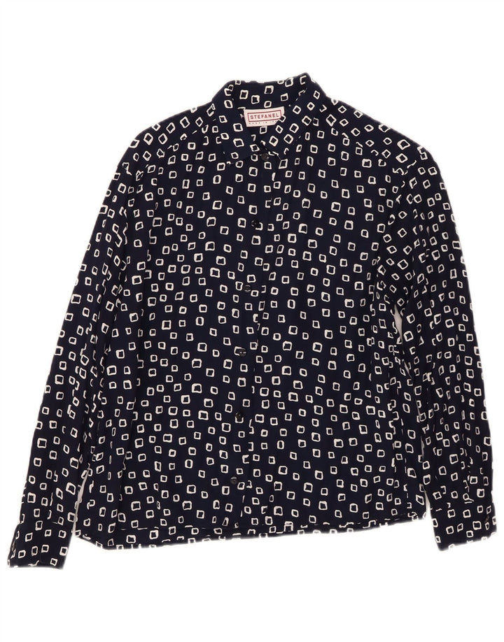 STEFANEL Damenhemd UK 16 Large Marineblau Geometrisch