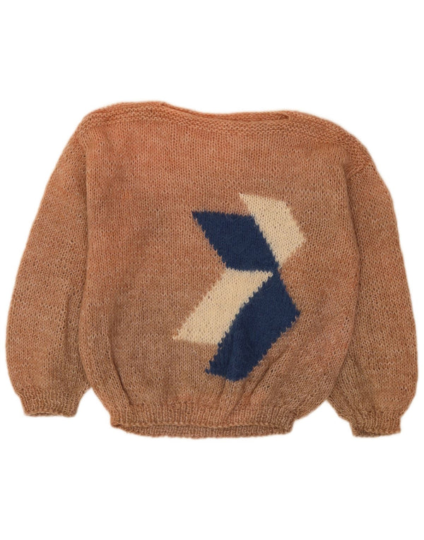 Vintage Damen Pullover mit U-Boot-Ausschnitt, UK 18 XL, Braun, Farbblock