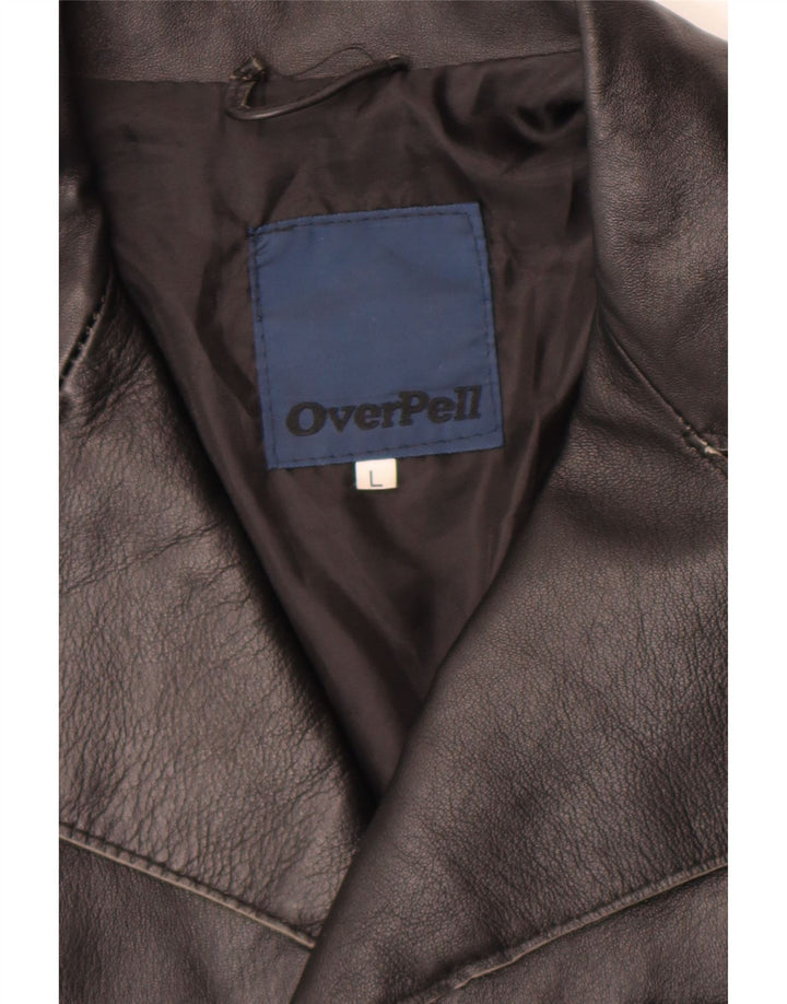 Vintage Damen 3 Knopf Leder Blazer Jacke UK 16 Large Schwarz