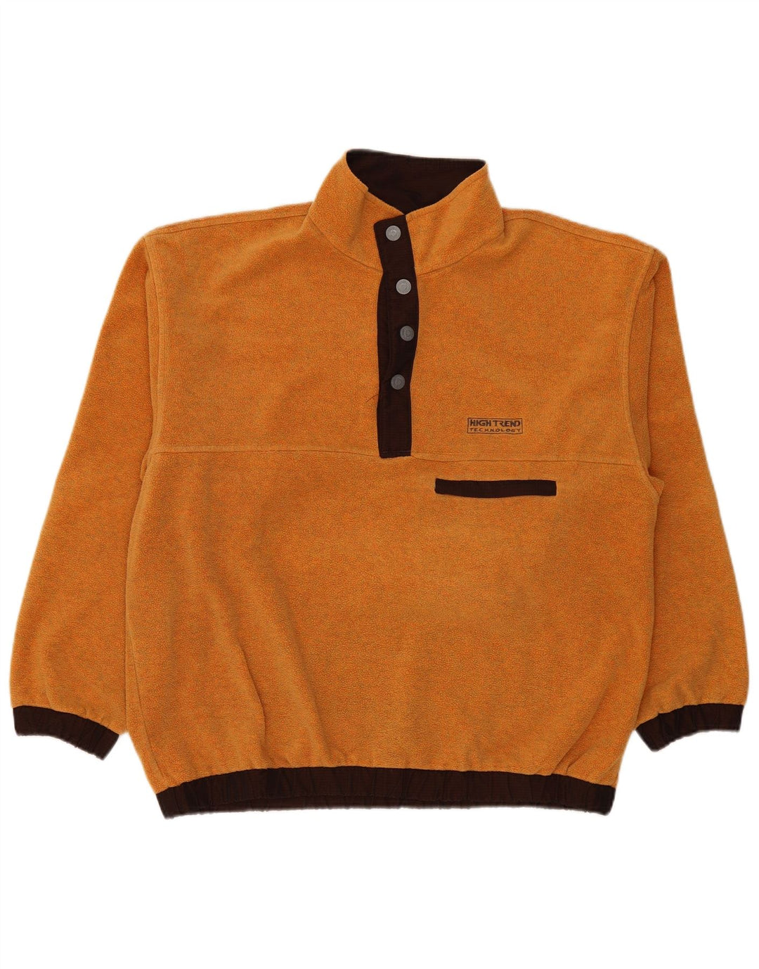 Vintage Herren-Fleecepullover mit Knopfkragen, XL, Orange, Polyester