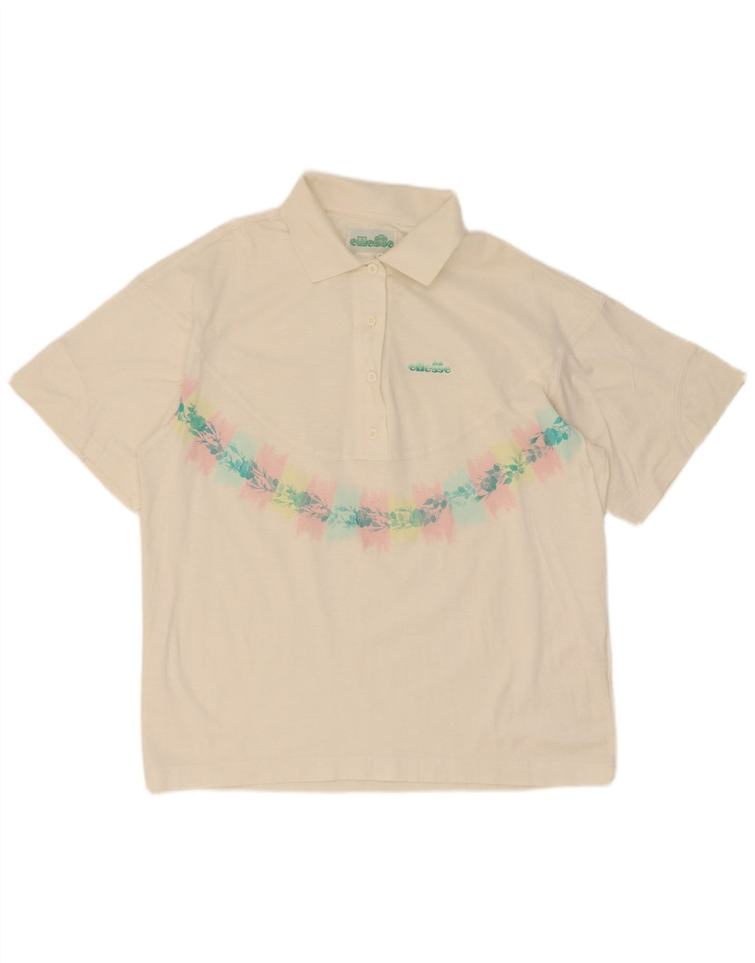 Ellesse Damen-Poloshirt IT 44 aus mittelweißer, geblümter Baumwolle