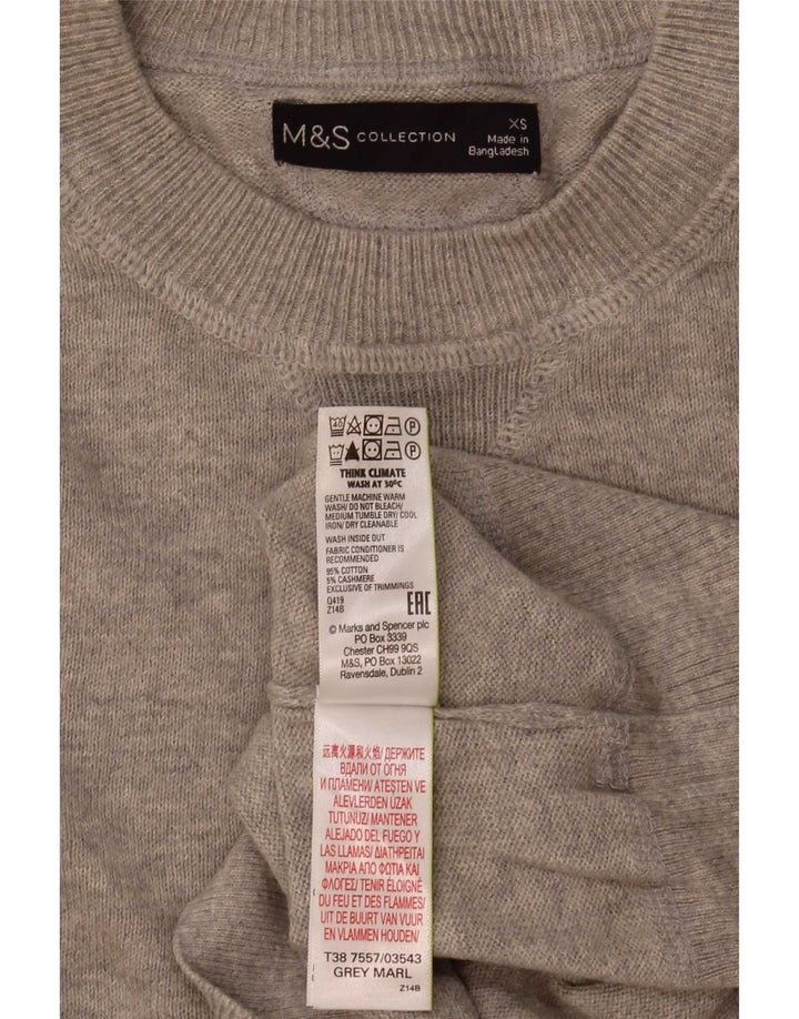 Marks & Spencer Herren-Pullover mit Rundhalsausschnitt, XS, graue Baumwolle