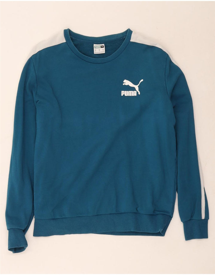 Puma Damen Sweatshirt Pullover UK 14 Mittelblaue Colourblock-Baumwolle