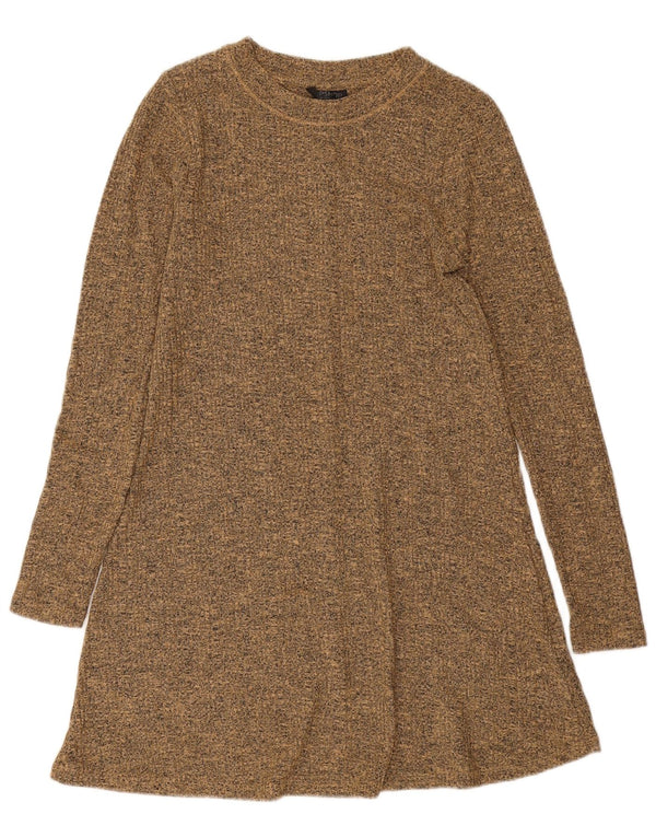 Topshop Langarm-Pulloverkleid für Damen, Größe S, Beige, gesprenkeltes Polyester, Größe 40