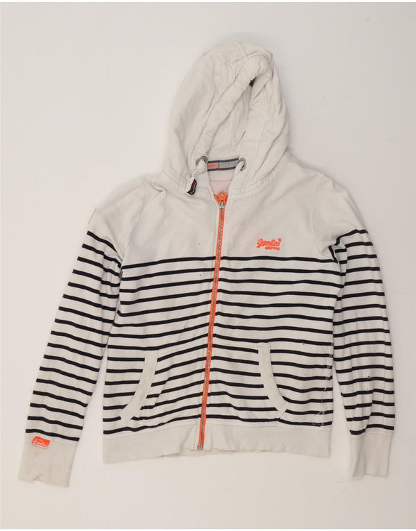 Superdry Damen-Kapuzenpullover mit Reißverschluss, UK 18, XL, weiß gestreift, Baumwolle