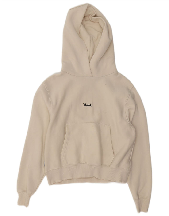 WOOLRICH Womens Hoodie Jumper UK 10 Small White Cotton Vintage Woolrich and Second-Hand Woolrich from Messina Hembry 