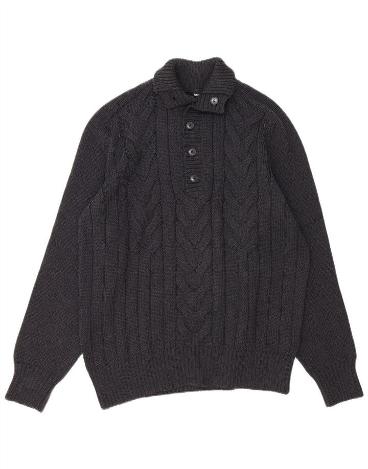 Hugo Boss Herren Slim Fit Knopfhalspullover Pullover XL Grau