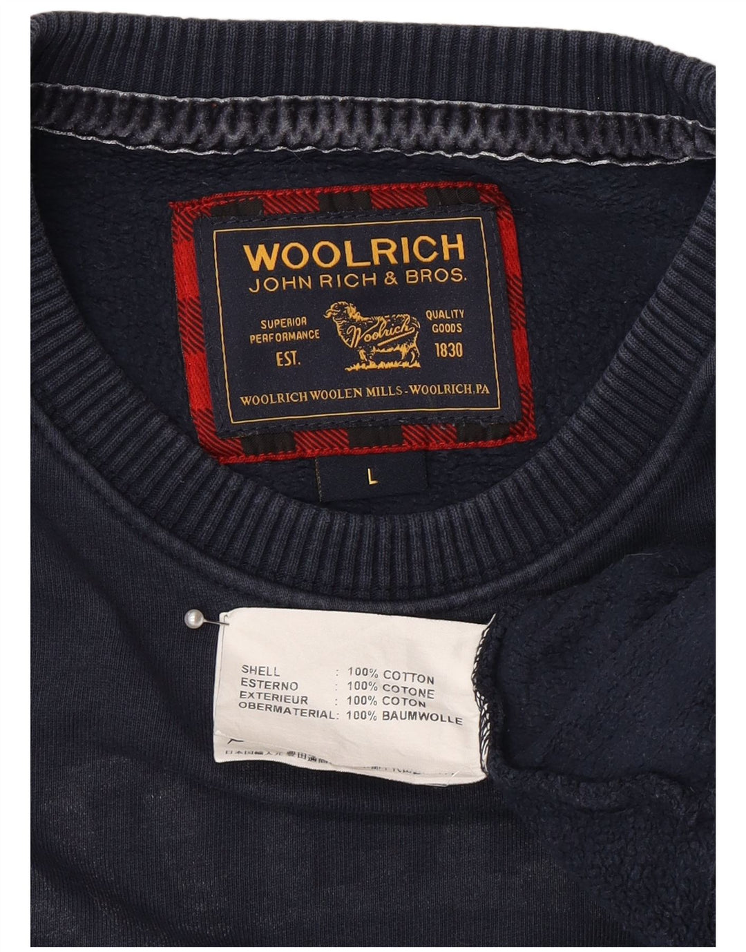 Woolrich Herren-Sweatshirt mit Grafik, groß, marineblau, Baumwolle
