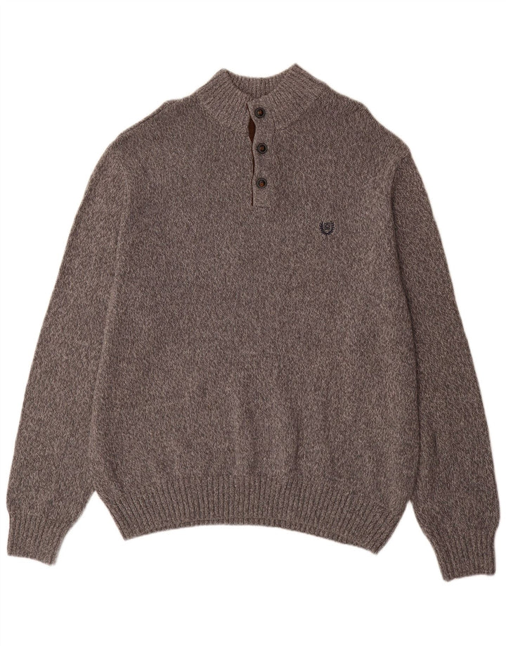 Chaps Herren-Pullover mit großem Knopfkragen, 2XL, grau meliert, Baumwolle