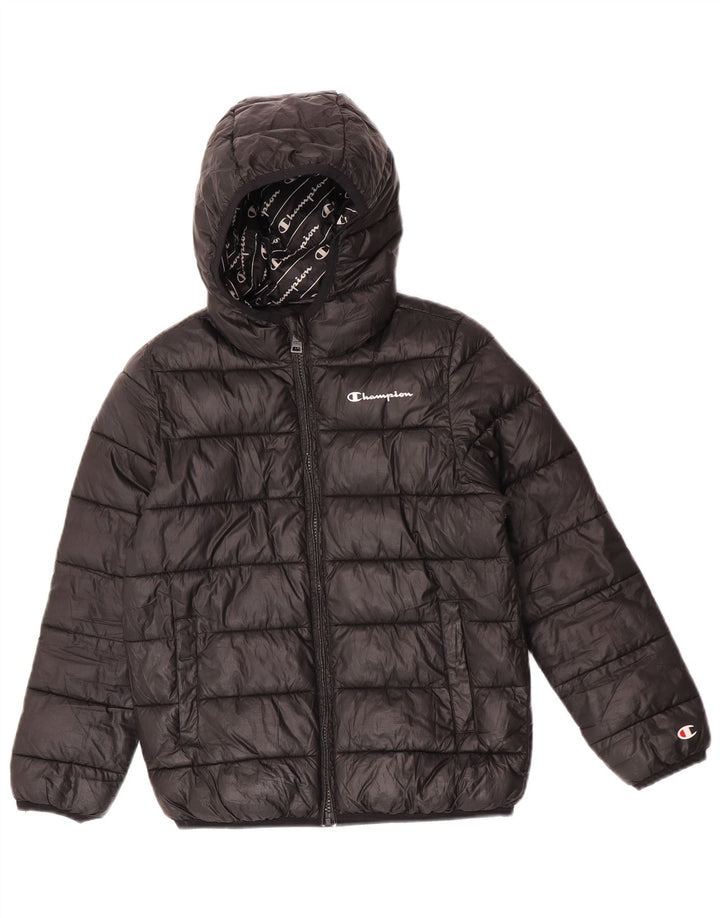 Champion Wattierte Jacke mit Kapuze für Jungen, 9–10 Jahre, Mittelschwarzes Polyester
