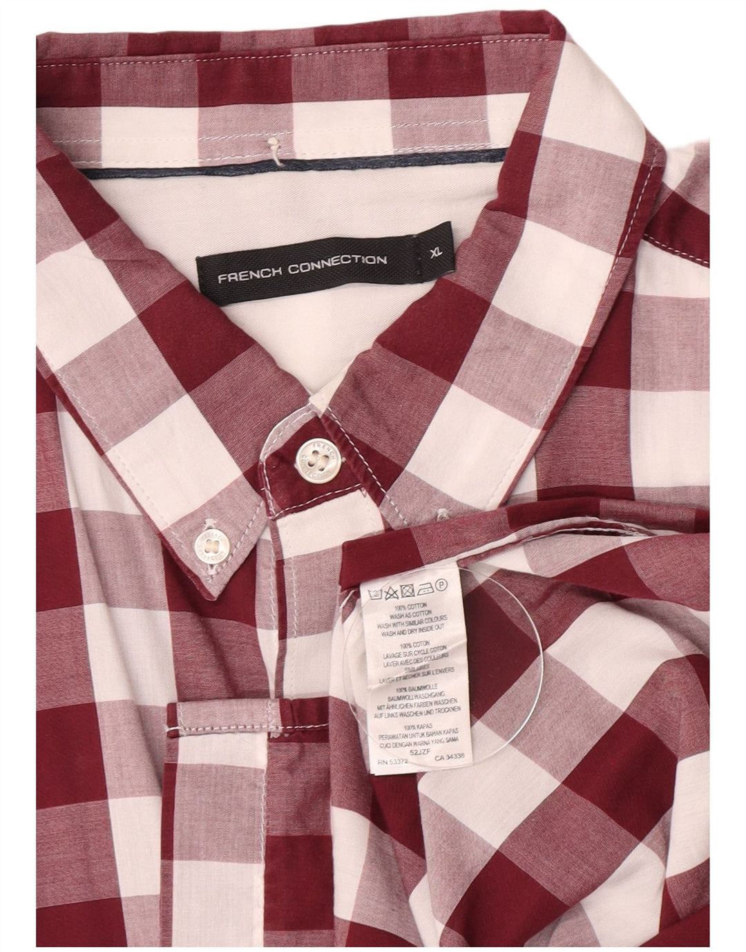 French Connection Herrenhemd XL, Burgunderrot, Gingham-Baumwolle