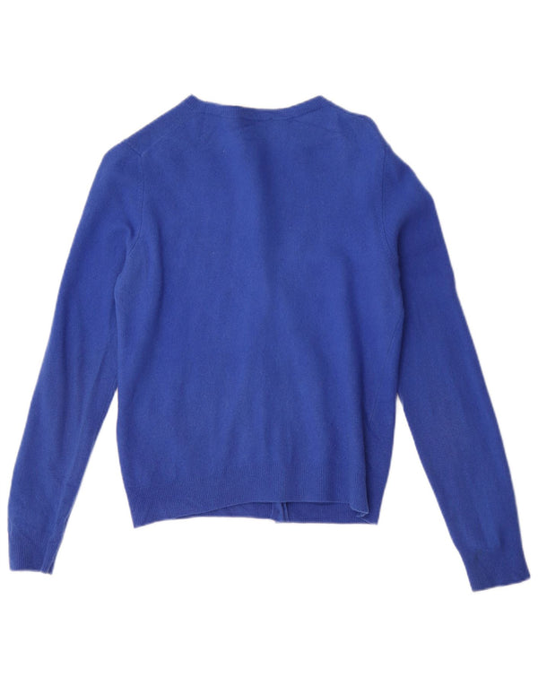 Benetton Damen Crop Cardigan Pullover UK 12 Mittelblaue Schurwolle