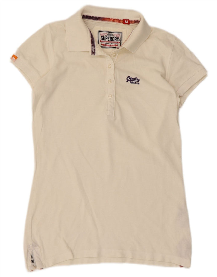 Superdry Damen-Poloshirt UK 12 aus mittelweißer Baumwolle