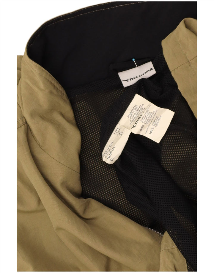 DIADORA Mens Hooded Windbreaker Jacket UK 40 Large Khaki Polyamide