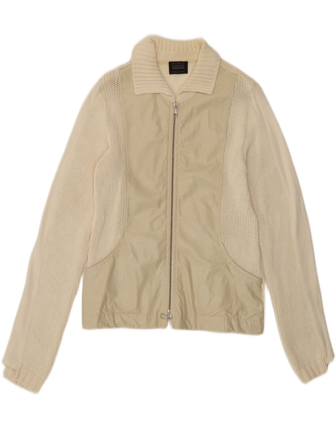 Pinko Damen-Cardigan-Pullover UK 14 Mittelweiße Baumwolle