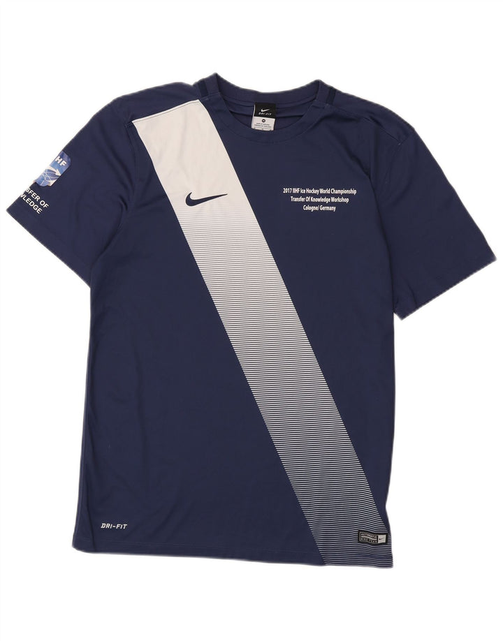 Nike Herren Dri Fit Grafik-T-Shirt-Oberteil, mittelgroß, Marineblau, Farbblock