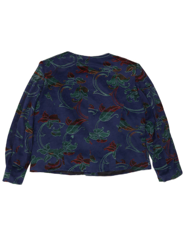 Vintage Damen Cardigan Top UK 14 Großes Blaues Blumenmuster