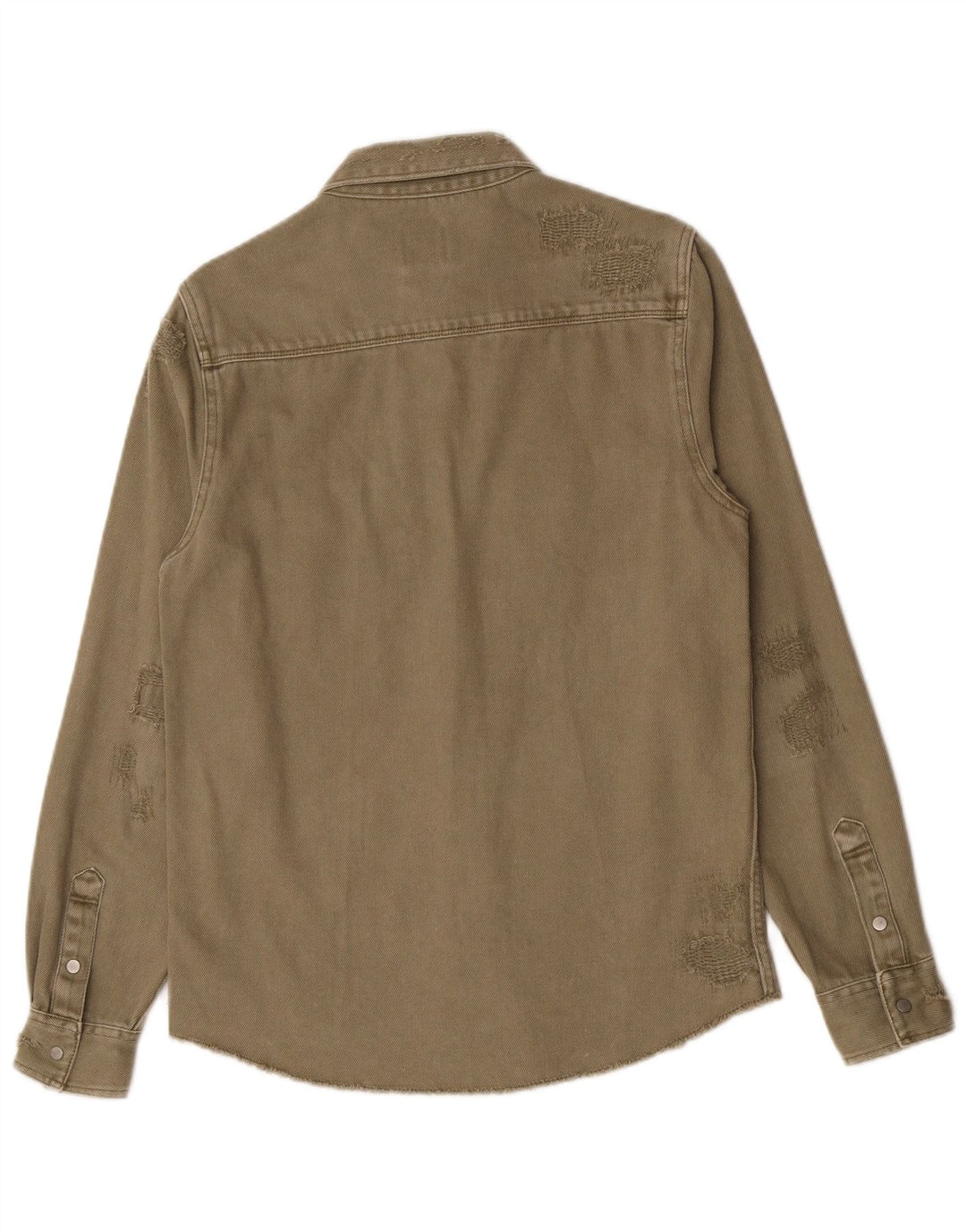 Zara Herren Jeanshemd im Used-Look, entspannte Passform, kleine Khaki-Baumwolle
