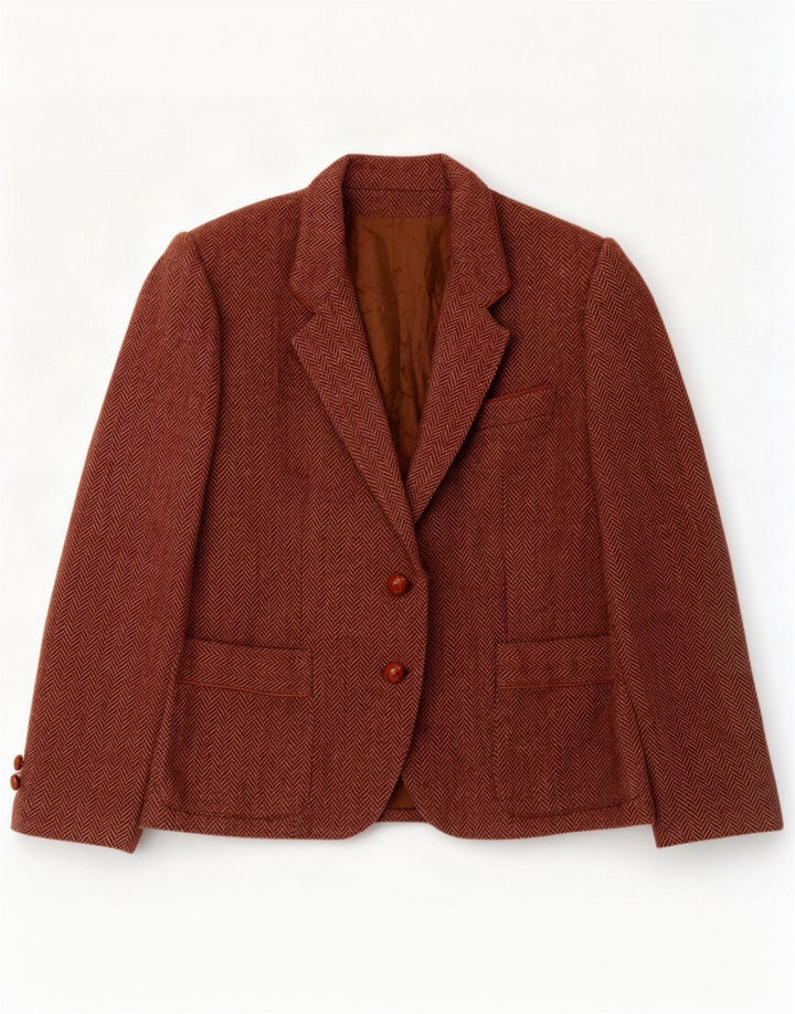 Vintage Womens 2 Button Blazer Jacket UK 14 Medium Brown Herringbone