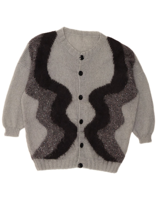 VINTAGE Damen-Cardigan-Pullover UK 20 2XL Grauer Farbblock