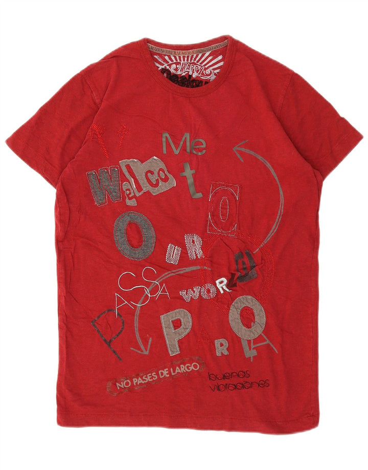 Desigual Herren-T-Shirt mit Grafik, Größe S, rote Baumwolle