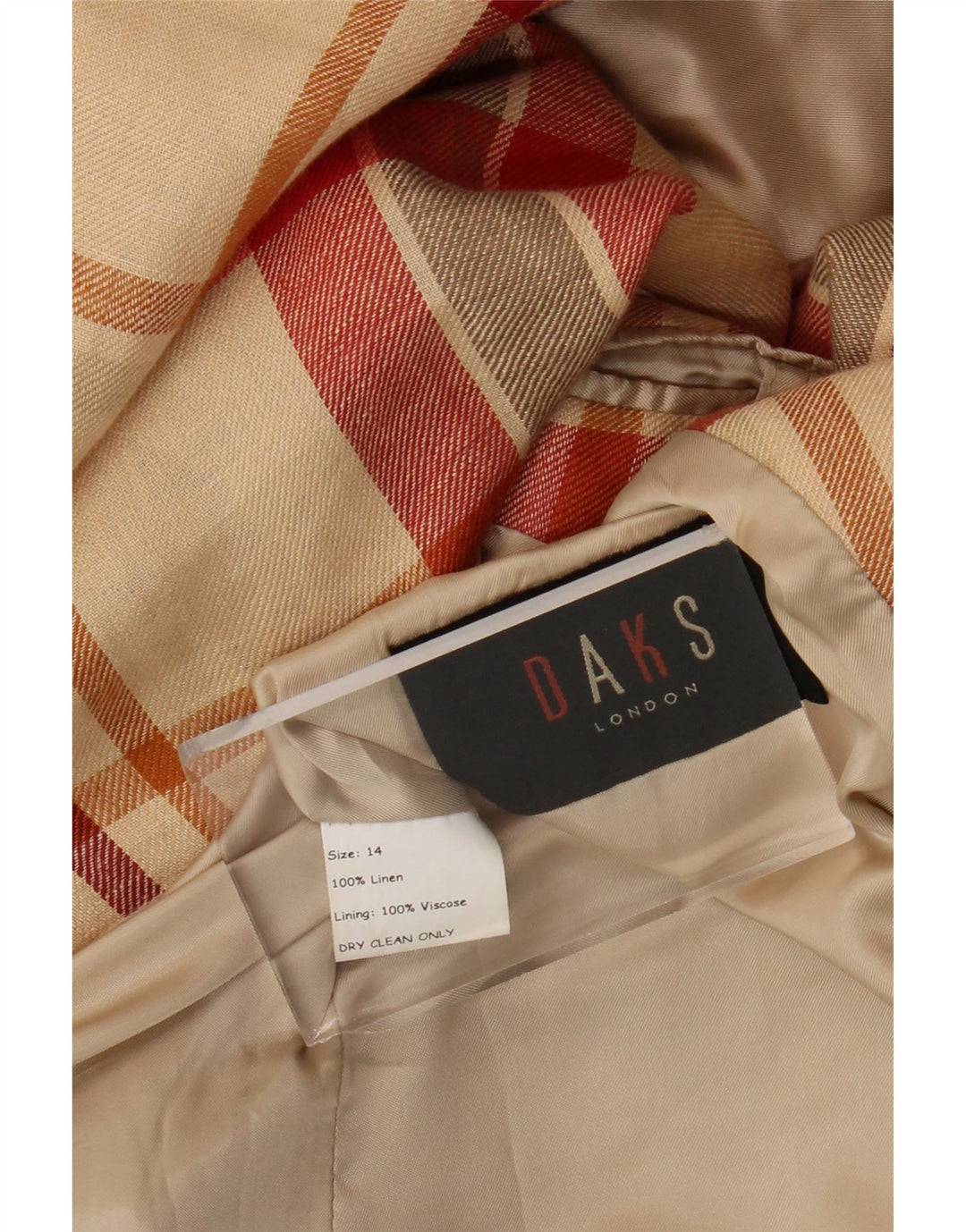 DAKS Damen-Blazerjacke mit 2 Knöpfen, Gr. 14, groß, beige kariertes Leinen