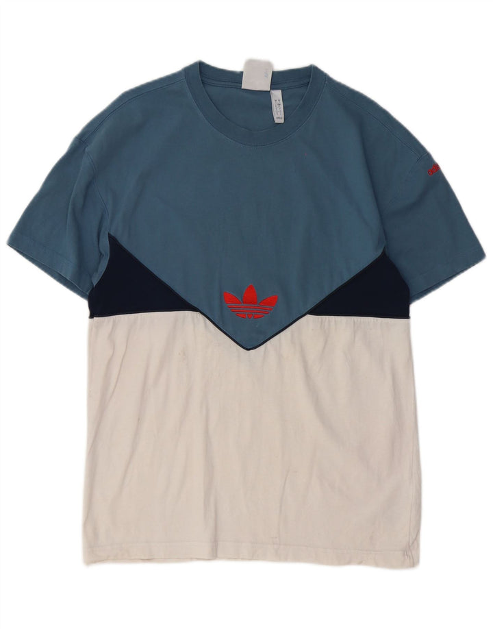 Adidas Herren T-Shirt Top Small Blau Colourblock Baumwolle