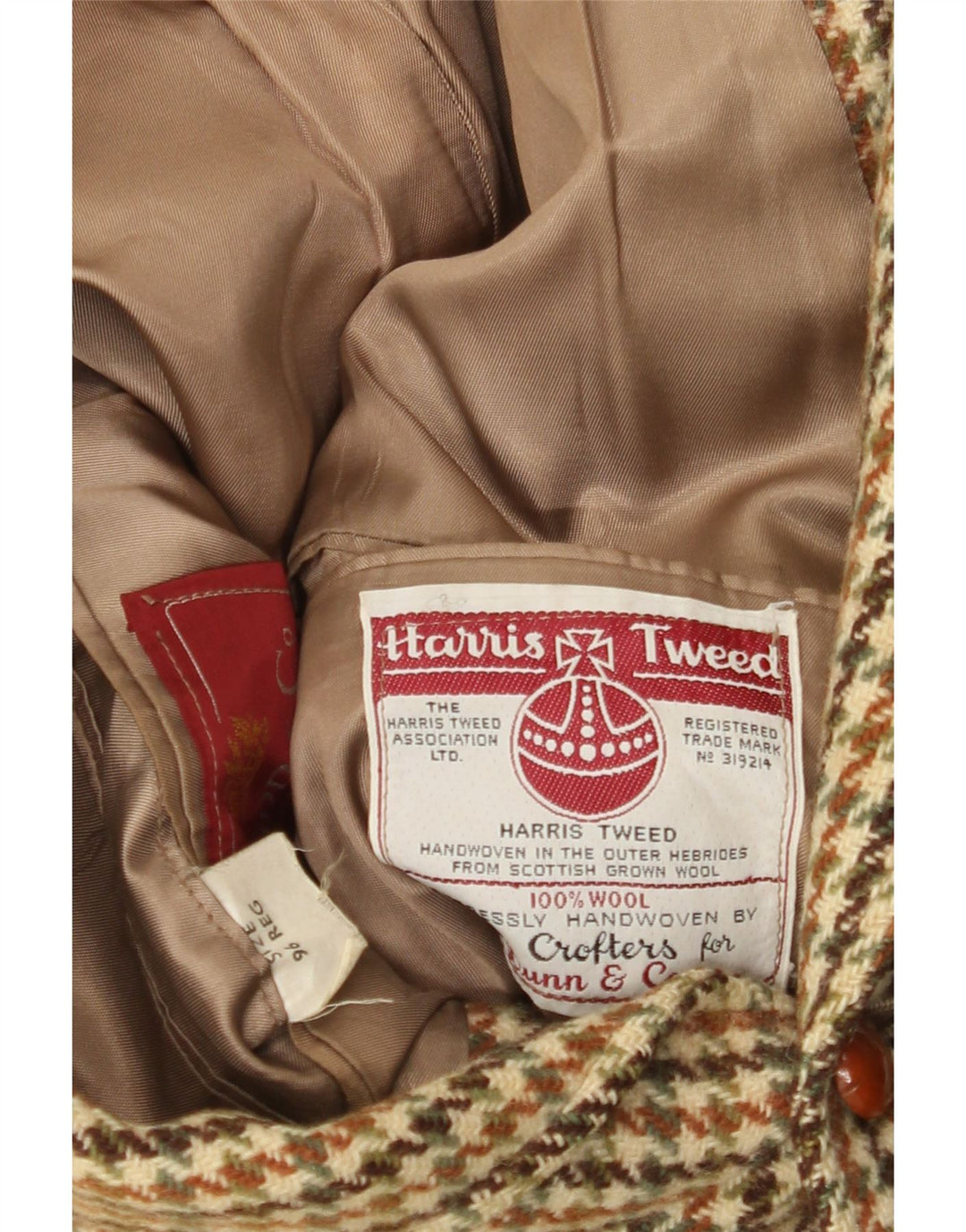 Harris Tweed Herren-Blazer mit 3 Knöpfen, UK 36, kleine grüne Wolle mit Hahnentrittmuster