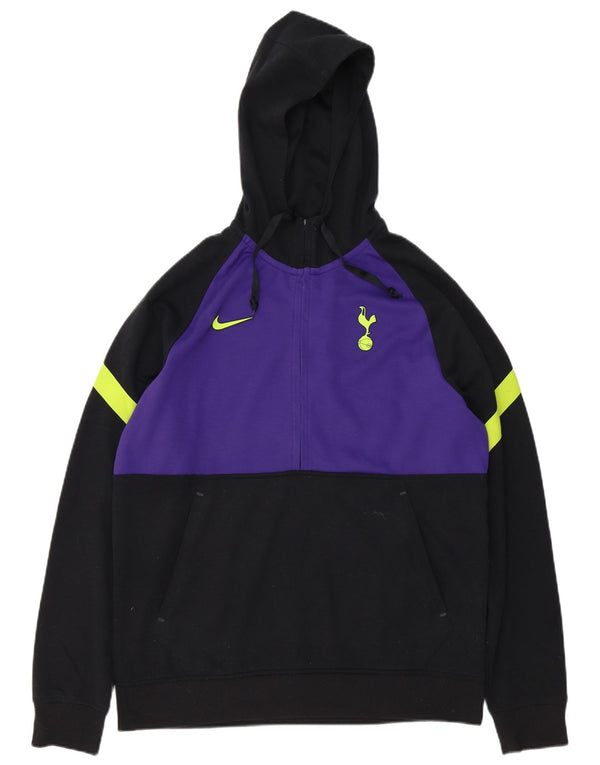 Nike Herren-Kapuzenpullover mit Reißverschluss am Hals, groß, schwarzes Farbblock-Polyester