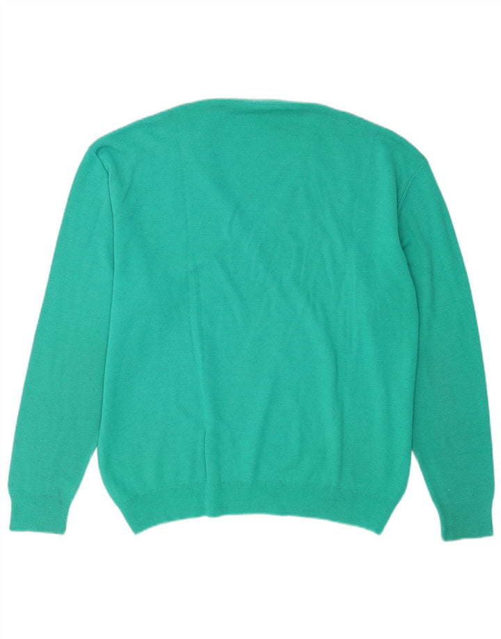 Vintage Herren Pullover mit V-Ausschnitt, große türkisfarbene Wolle