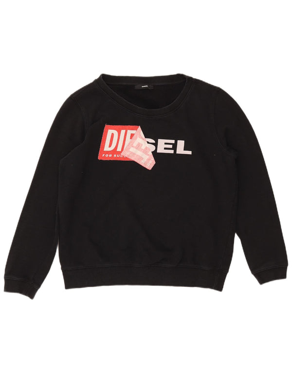 DIESEL Damen Grafik-Sweatshirt-Pullover UK 14 Mittelschwarze Baumwolle
